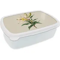 MuchoWow Broodtrommel Wit - Lunchbox Lelie - Elegant - Botanisch - Beige - Brooddoos 18x12x6 cm - Brood lunch box - Broodtrommels voor kinderen en volwassenen