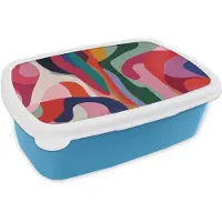 MuchoWow Broodtrommel Blauw - Lunchbox Vormen - Bochten - Kleurrijk - Abstract - Brooddoos 18x12x6 cm - Brood lunch box - Broodtrommels voor kinderen en volwassenen