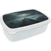 MuchoWow Broodtrommel Wit - Lunchbox Steiger - Storm - Golven - Brooddoos 18x12x6 cm - Brood lunch box - Broodtrommels voor kinderen en volwassenen
