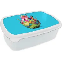 MuchoWow Broodtrommel Wit - Lunchbox Drakenfruit - Blauw - Levendig - Brooddoos 18x12x6 cm - Brood lunch box - Broodtrommels voor kinderen en volwassenen