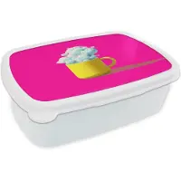 MuchoWow Broodtrommel Wit - Lunchbox Mok - Wolken - Roze - Minimalitisch - Brooddoos 18x12x6 cm - Brood lunch box - Broodtrommels voor kinderen en volwassenen