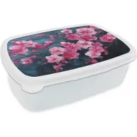 MuchoWow Broodtrommel Wit - Lunchbox Bloem - Bloesems - Roze - Abstract - Brooddoos 18x12x6 cm - Brood lunch box - Broodtrommels voor kinderen en volwassenen