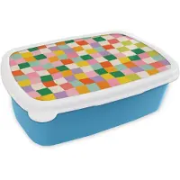MuchoWow Broodtrommel Blauw - Lunchbox Vierkanten - Kleurrijk - Golvend - Brooddoos 18x12x6 cm - Brood lunch box - Broodtrommels voor kinderen en volwassenen