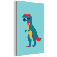 MuchoWow Aluminium schilderij 120x180 cm - Wanddecoratie metaal - Dinosaurus - Blauw - Zonnebril - Metalen muurdecoratie woonkamer - Decoratie industrieel - Foto op dibond - Industriële accessoires slaapkamer