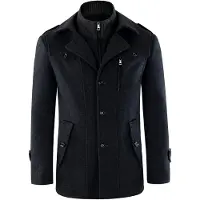 Allthemen Heren Wollen jas met opstaande kraag - Slim Fit Winter Warm Jasje - XXL