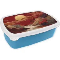 MuchoWow Broodtrommel Blauw - Lunchbox Volle maan - Landschap - Waterval - Brooddoos 18x12x6 cm - Brood lunch box - Broodtrommels voor kinderen en volwassenen