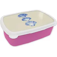 MuchoWow Broodtrommel Roze - Lunchbox Schelpen - Blauw - Beige - Brooddoos 18x12x6 cm - Brood lunch box - Broodtrommels voor kinderen en volwassenen