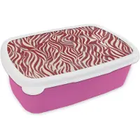 MuchoWow Broodtrommel Roze - Lunchbox Golvende vormen - Abstract - Rood - Brooddoos 18x12x6 cm - Brood lunch box - Broodtrommels voor kinderen en volwassenen