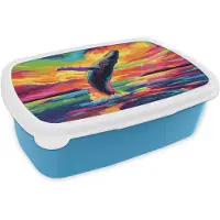 MuchoWow Broodtrommel Blauw - Lunchbox Zonsondergang - Walvis - Geschilderd - Kleurrijk - Brooddoos 18x12x6 cm - Brood lunch box - Broodtrommels voor kinderen en volwassenen
