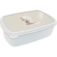MuchoWow Broodtrommel Wit - Lunchbox Beertje - Sneeuwvlokje - Wit - Pluizig - Brooddoos 18x12x6 cm - Brood lunch box - Broodtrommels voor kinderen en volwassenen