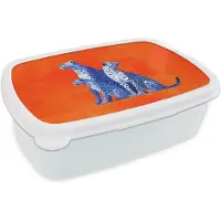 MuchoWow Broodtrommel Wit - Lunchbox Luipaarden - Stippen - Oranje - Brooddoos 18x12x6 cm - Brood lunch box - Broodtrommels voor kinderen en volwassenen