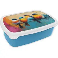 MuchoWow Broodtrommel Blauw - Lunchbox Vogels - Kleurrijk - Tak - Abstract - Brooddoos 18x12x6 cm - Brood lunch box - Broodtrommels voor kinderen en volwassenen