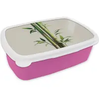 MuchoWow Broodtrommel Roze - Lunchbox Bamboestengels - Sierlijk - Groen - Brooddoos 18x12x6 cm - Brood lunch box - Broodtrommels voor kinderen en volwassenen