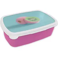 MuchoWow Broodtrommel Roze - Lunchbox Kiwi - Blauw - Surrealistisch - Brooddoos 18x12x6 cm - Brood lunch box - Broodtrommels voor kinderen en volwassenen