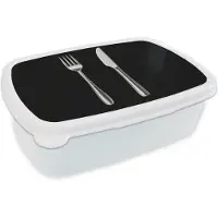 MuchoWow Broodtrommel Wit - Lunchbox Bestek - Klassiek - Elegant - Brooddoos 18x12x6 cm - Brood lunch box - Broodtrommels voor kinderen en volwassenen