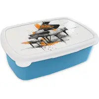 MuchoWow Broodtrommel Blauw - Lunchbox Piano - Oranje - Zwart - schets lijnen - Brooddoos 18x12x6 cm - Brood lunch box - Broodtrommels voor kinderen en volwassenen