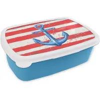 MuchoWow Broodtrommel Blauw - Lunchbox Anker - Verfspatten - Rood - Blauw - Brooddoos 18x12x6 cm - Brood lunch box - Broodtrommels voor kinderen en volwassenen