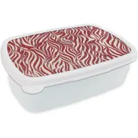 MuchoWow Broodtrommel Wit - Lunchbox Golvende vormen - Abstract - Rood - Brooddoos 18x12x6 cm - Brood lunch box - Broodtrommels voor kinderen en volwassenen