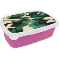 MuchoWow Broodtrommel Roze - Lunchbox Abstract - Camouflage - Groen - Brooddoos 18x12x6 cm - Brood lunch box - Broodtrommels voor kinderen en volwassenen