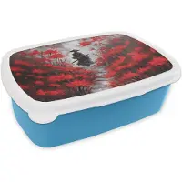 MuchoWow Broodtrommel Blauw - Lunchbox Rode bloemen - mistig - Man - Brooddoos 18x12x6 cm - Brood lunch box - Broodtrommels voor kinderen en volwassenen