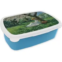 MuchoWow Broodtrommel Blauw - Lunchbox Vrouw - Boom - Boek - Mandje - Brooddoos 18x12x6 cm - Brood lunch box - Broodtrommels voor kinderen en volwassenen