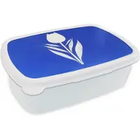 MuchoWow Broodtrommel Wit - Lunchbox Tulp - Minimalistisch - Bladeren - Wit - Brooddoos 18x12x6 cm - Brood lunch box - Broodtrommels voor kinderen en volwassenen