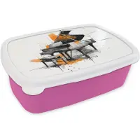 MuchoWow Broodtrommel Roze - Lunchbox Piano - Oranje - Zwart - schets lijnen - Brooddoos 18x12x6 cm - Brood lunch box - Broodtrommels voor kinderen en volwassenen