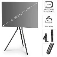 Hama TV-Ständer, Staffelei freistehend, höhenverstellbar, 191 cm (75) bis 40 kg TV-standaard 190,5 cm (75)