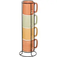 Secret De Gourmet Keramische Mok Set met Rek - 4 Mokken, 340 mL, Terracotta Bruin