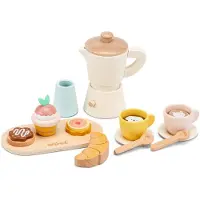 Woet Houten Percolator Koffieset - 17-delige Set inclusief Kopjes, Serveerplank, Croissant, Muffin en Koekjes - Rollenspel Keukenspeelgoed - Winkeltje Spelen - Barista Speelgoed - Vanaf 3 Jaar