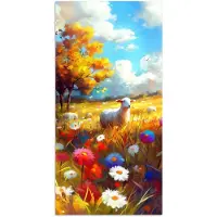PosterMonkey Poster 20x40 cm - Schaap - Weide - Bloemen - Posters - Kamer decoratie - Wanddecoratie woonkamer - Muurdecoratie slaapkamer