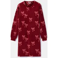 Woody - Meisjes/Dames Slaapkleed - Bordeaux Strikkenprint - S