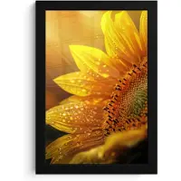 PosterMonkey Poster in lijst - Fotolijst 20x30 cm - Posters - Zonnebloem - Dauwdruppels - Geel - Zonlicht - Posterlijst zwart - Decoratie - Wanddecoratie woonkamer - Muurdecoratie slaapkamer