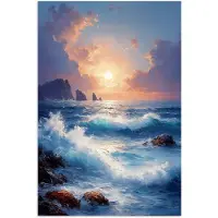 PosterMonkey Poster 20x30 cm - Golven - Zee - Kleurrijk - Rotsen - Posters - Kamer decoratie - Wanddecoratie woonkamer - Muurdecoratie slaapkamer