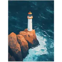 PosterMonkey Poster 120x160 cm - Vuurtoren - Rots - Zee - Golven - Posters - Kamer decoratie - Wanddecoratie woonkamer - Muurdecoratie slaapkamer XXL