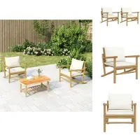 vidaXL Tuinstoelen 2 st met crèmewitte kussens bamboe
