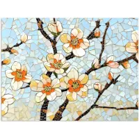 PosterMonkey Poster 40x30 cm - Bloesems - Wit - Mozaïek - Tak - Posters - Kamer decoratie - Wanddecoratie woonkamer - Muurdecoratie slaapkamer