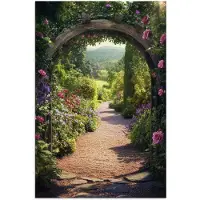 PosterMonkey Poster 40x60 cm - Doorkijk - Bloemen - Natuur - Rozenboog - Posters - Kamer decoratie - Wanddecoratie woonkamer - Muurdecoratie slaapkamer