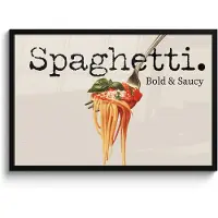 PosterMonkey Poster in lijst - Fotolijst 90x60 cm - Posters - Spaghetti - tomatensaus - Parmezaanse kaas - Posterlijst zwart - Decoratie - Wanddecoratie woonkamer - Muurdecoratie slaapkamer