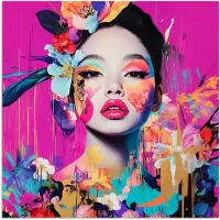 PosterMonkey Poster 30x30 cm - Vrouw - Portret - Abstract - Paars - Posters - Kamer decoratie - Wanddecoratie woonkamer - Muurdecoratie slaapkamer