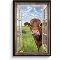 PosterMonkey Poster in lijst - Fotolijst 60x90 cm - Posters - Doorkijk - Koe - Weiland - Landschap - Dieren - Posterlijst zwart - Decoratie - Wanddecoratie woonkamer - Muurdecoratie slaapkamer