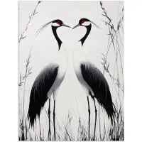 PosterMonkey Poster 90x120 cm - Kraanvogels - Gras - Hartvorm - Zwart - Posters - Kamer decoratie - Wanddecoratie woonkamer - Muurdecoratie slaapkamer