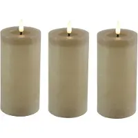 Countryfield Lyon LED kaars/stompkaars - 3x - beige - D7,5 x H15 cm - timer
