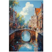 PosterMonkey Poster 60x90 cm - Stad - Gracht - Zon - Fietsen - Posters - Kamer decoratie - Wanddecoratie woonkamer - Muurdecoratie slaapkamer