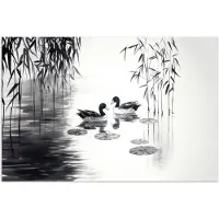 PosterMonkey Poster 60x40 cm - Eenden - Waterlelies - Riet - Zwart - Posters - Kamer decoratie - Wanddecoratie woonkamer - Muurdecoratie slaapkamer
