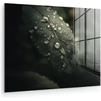 MuchoWow Glasschilderij 160x120 cm - Schilderij acrylglas - Blad - Groen - Nerven - Regendruppels - Foto op glas - Muurdecoratie woonkamer - Wanddecoratie slaapkamer - Schilderijen