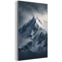 MuchoWow Aluminium schilderij 40x60 cm - Wanddecoratie metaal - Sneeuw - Berg - Wolken - Metalen muurdecoratie woonkamer - Decoratie industrieel - Foto op dibond - Industriële accessoires slaapkamer