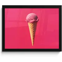 PosterMonkey Poster in lijst - Fotolijst 40x30 cm - Posters - Schepijs - Roze - Hoorntje - Posterlijst zwart - Decoratie - Wanddecoratie woonkamer - Muurdecoratie slaapkamer