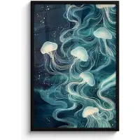 PosterMonkey Poster in lijst - Fotolijst 60x90 cm - Posters - Kwallen - Zee - Wit - Golven - Posterlijst zwart - Decoratie - Wanddecoratie woonkamer - Muurdecoratie slaapkamer