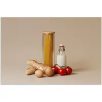 PosterMonkey Poster 120x80 cm - Spaghetti - Melk - Tomaten - Eieren - Brood - Posters - Wanddecoratie keuken - Muurdecoratie woonkamer - Decoratieve accessoires - Kamer muur decoratie